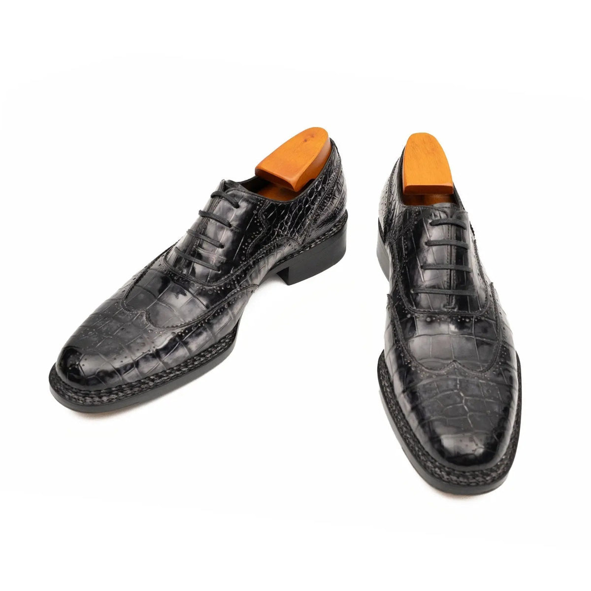 Gray Crocodile Leather Oxford Shoes