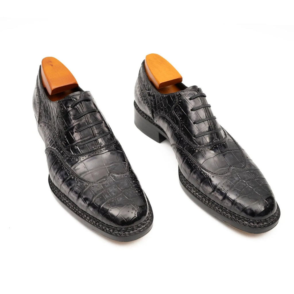Gray Crocodile Leather Oxford Shoes