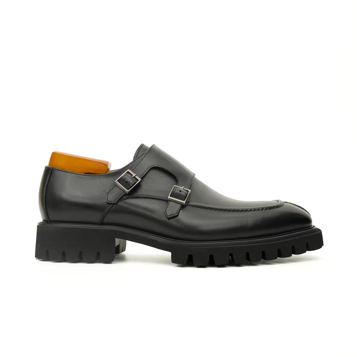 Black Calf Leather Double Monk Strap Shoes