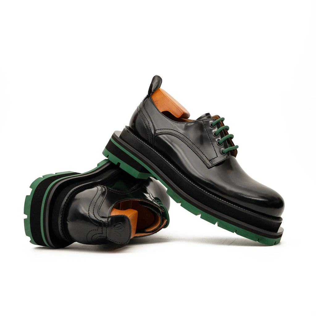 Black Plain-Toe Calf Leather Derby Shoes