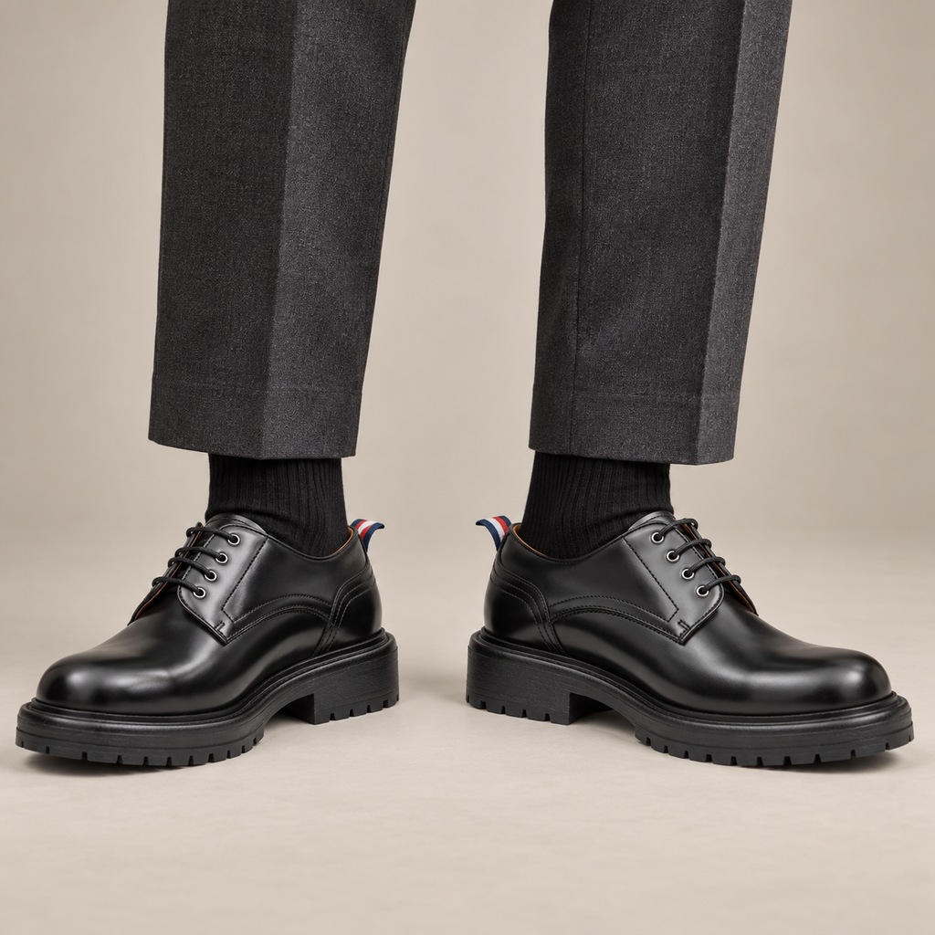 Black Plain-Toe Cow Leather Derby Shoes