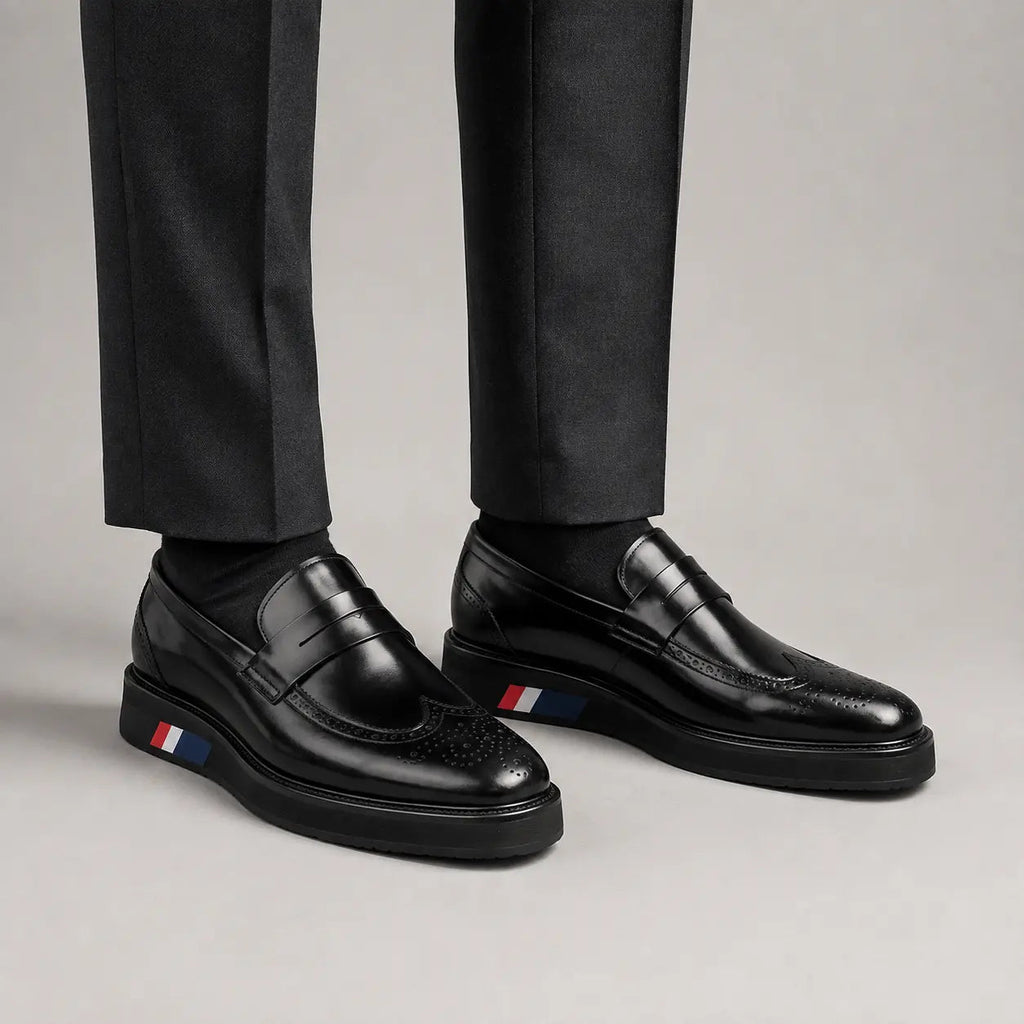 Black Platform Calf Leather Loafers