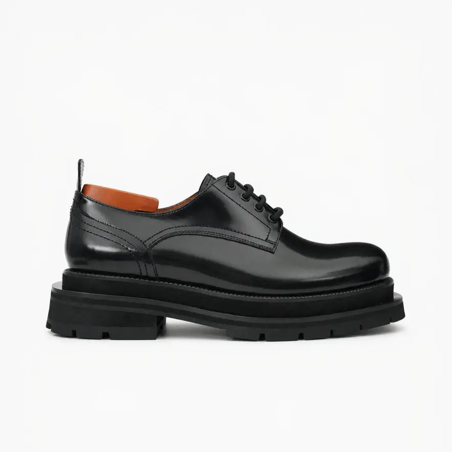 Black Plain-Toe Calf Leather Derby Shoes