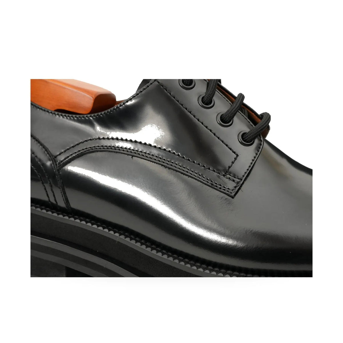 Black Plain-Toe Calf Leather Derby Shoes