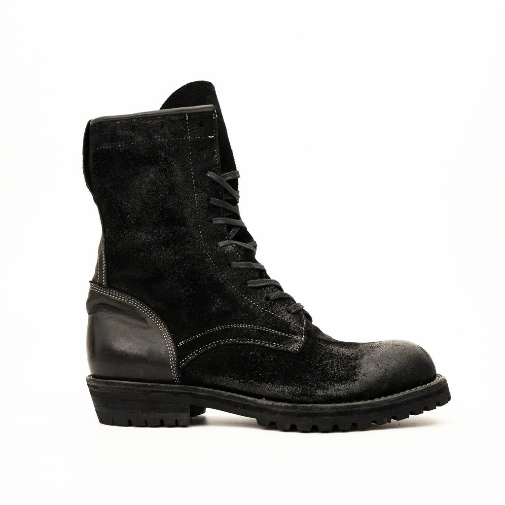 Black Plain-Toe Horsehide Lace-Up Boots