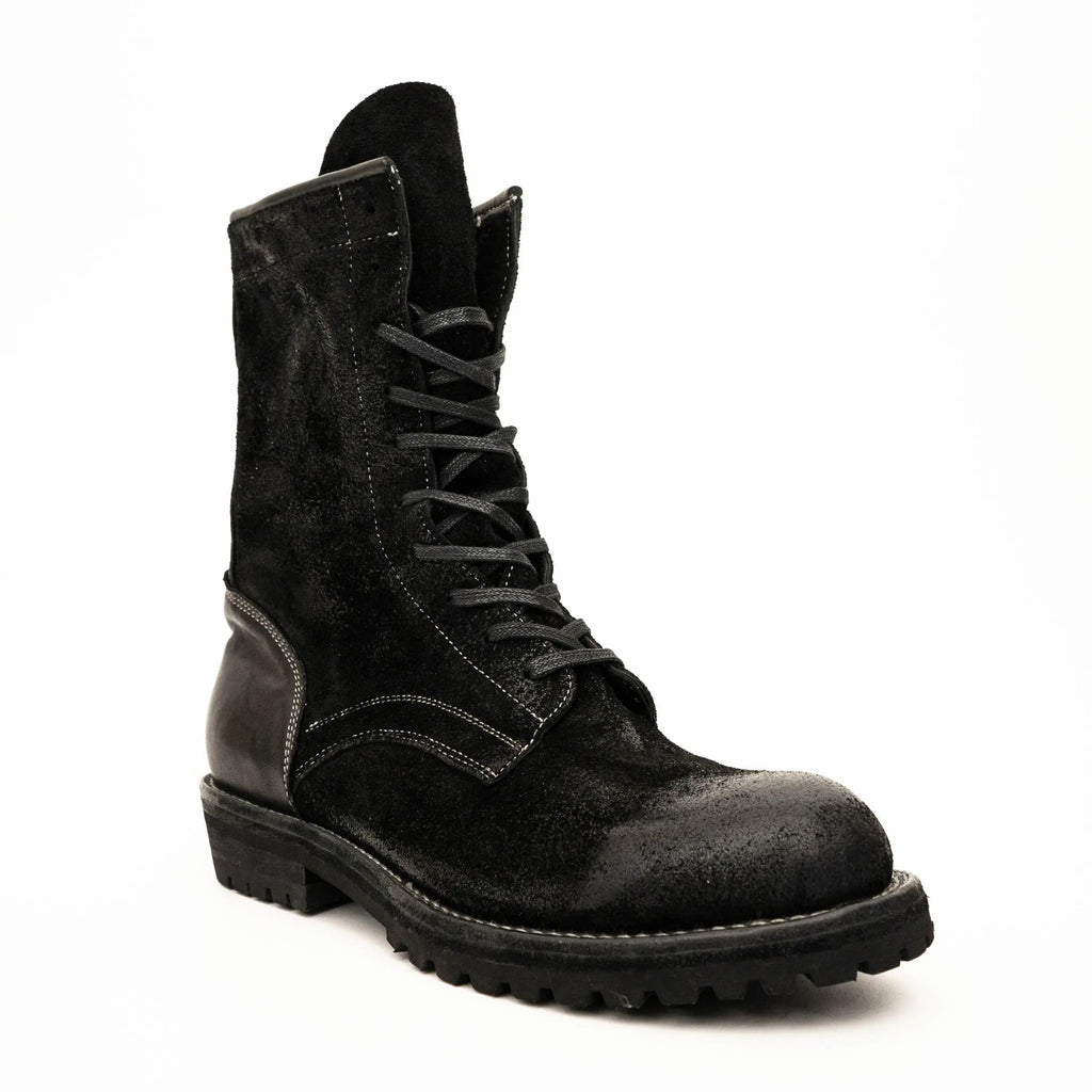 Black Plain-Toe Horsehide Lace-Up Boots