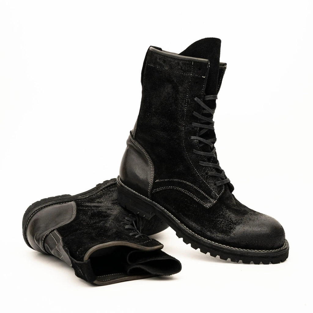 Black Plain-Toe Horsehide Lace-Up Boots