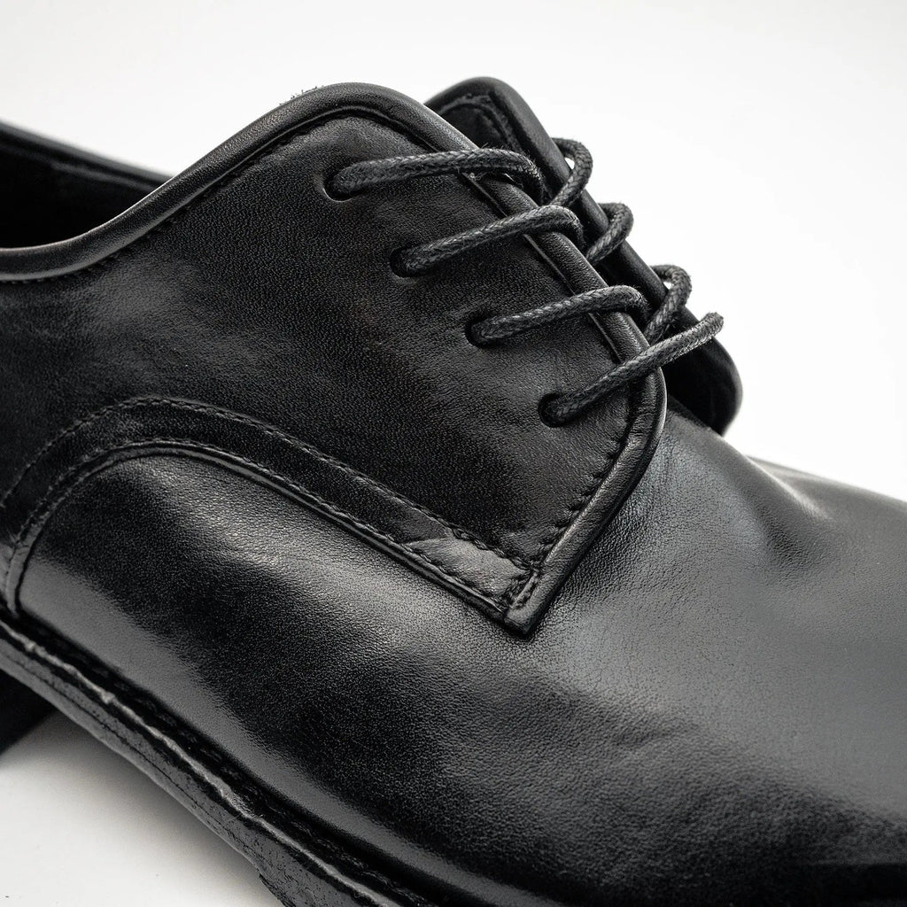 Black Plain-Toe Calf Leather Derby Shoes