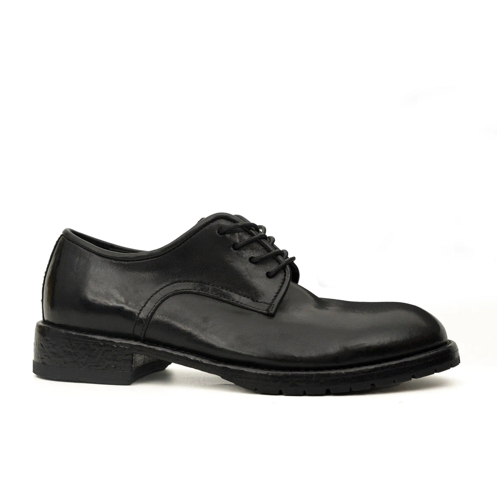 Black Plain-Toe Calf Leather Derby Shoes