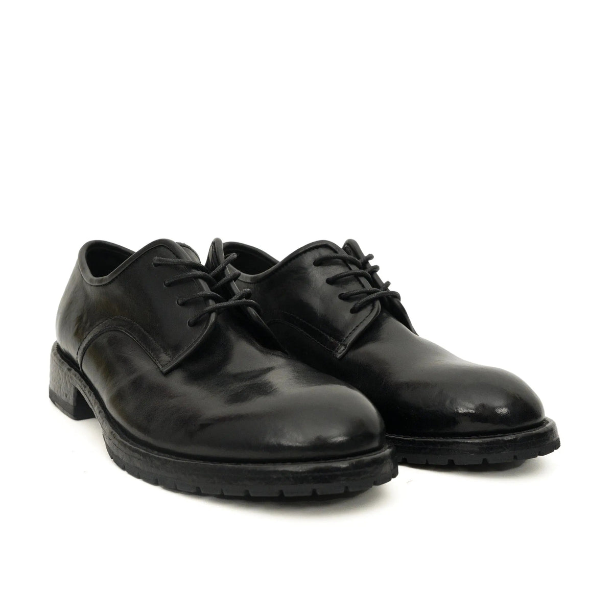 Black Plain-Toe Calf Leather Derby Shoes