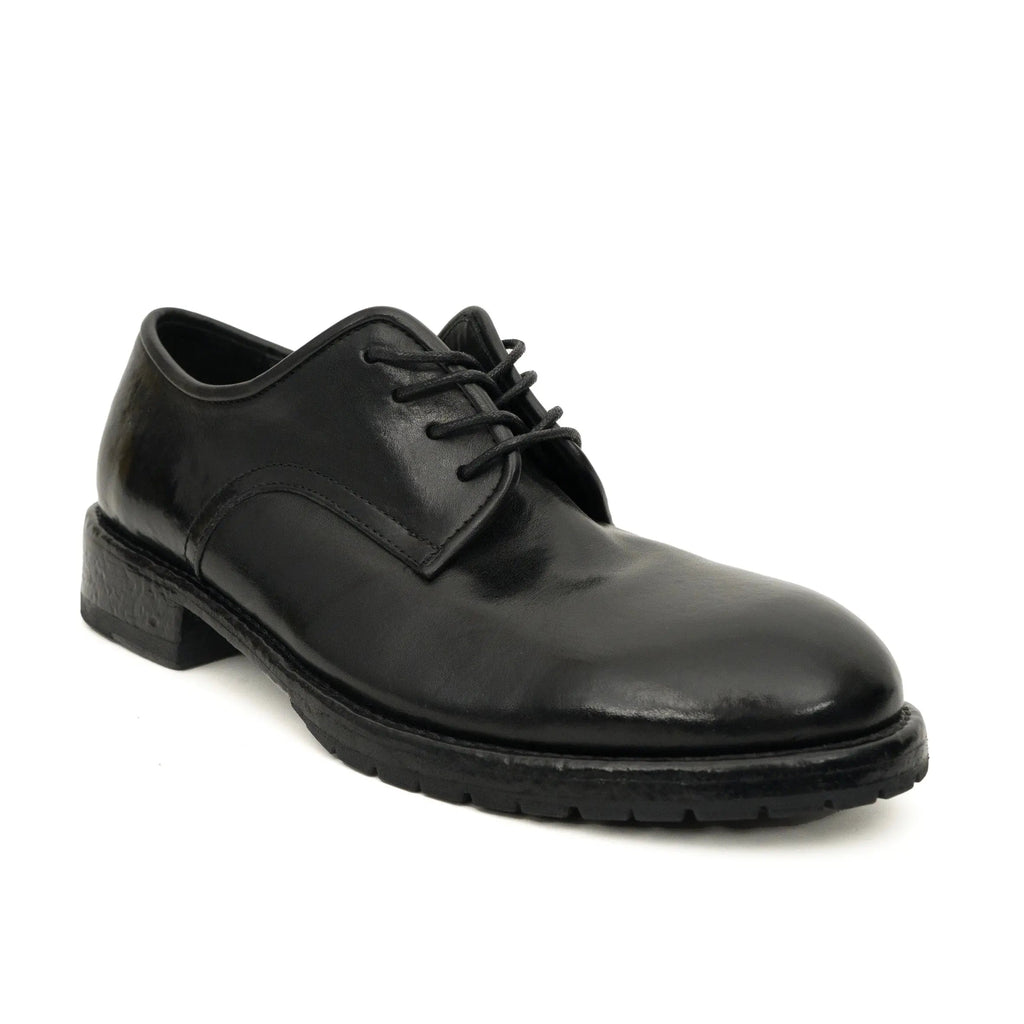 Black Plain-Toe Calf Leather Derby Shoes
