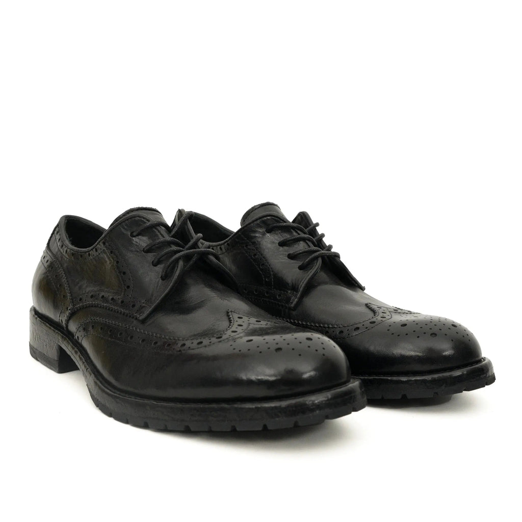 Black Wingtip Calf Leather Derby Shoes