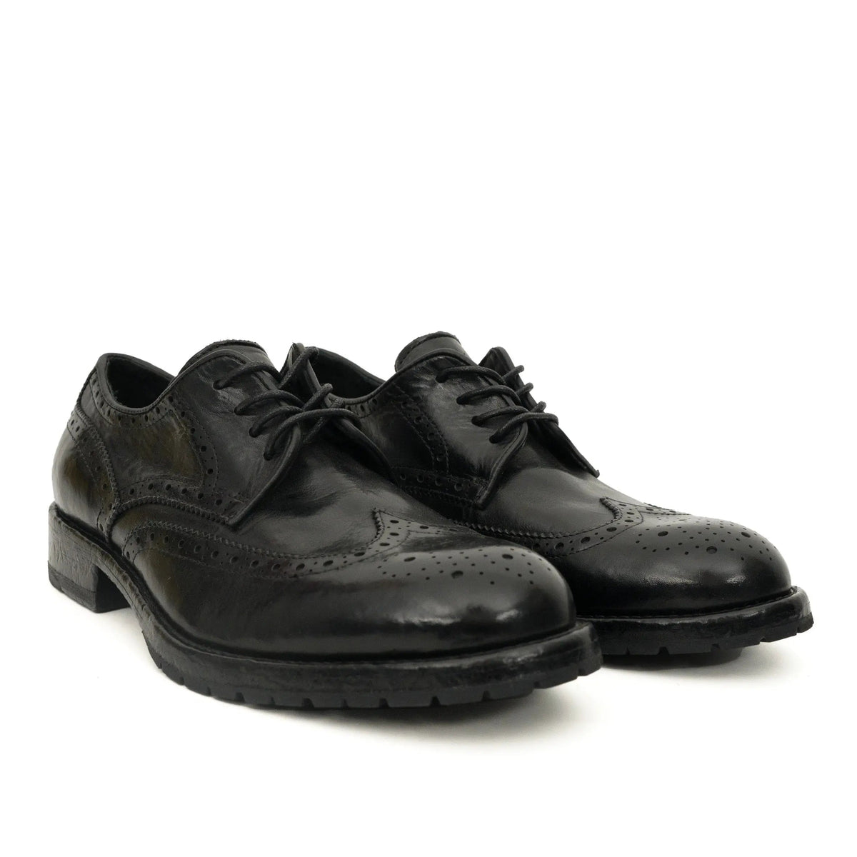 Black Wingtip Calf Leather Derby Shoes