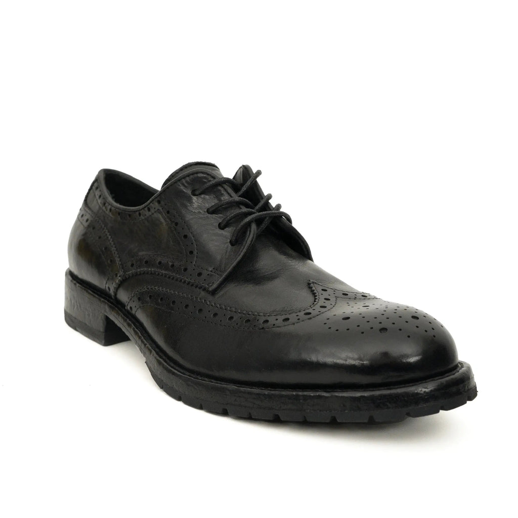 Black Wingtip Calf Leather Derby Shoes
