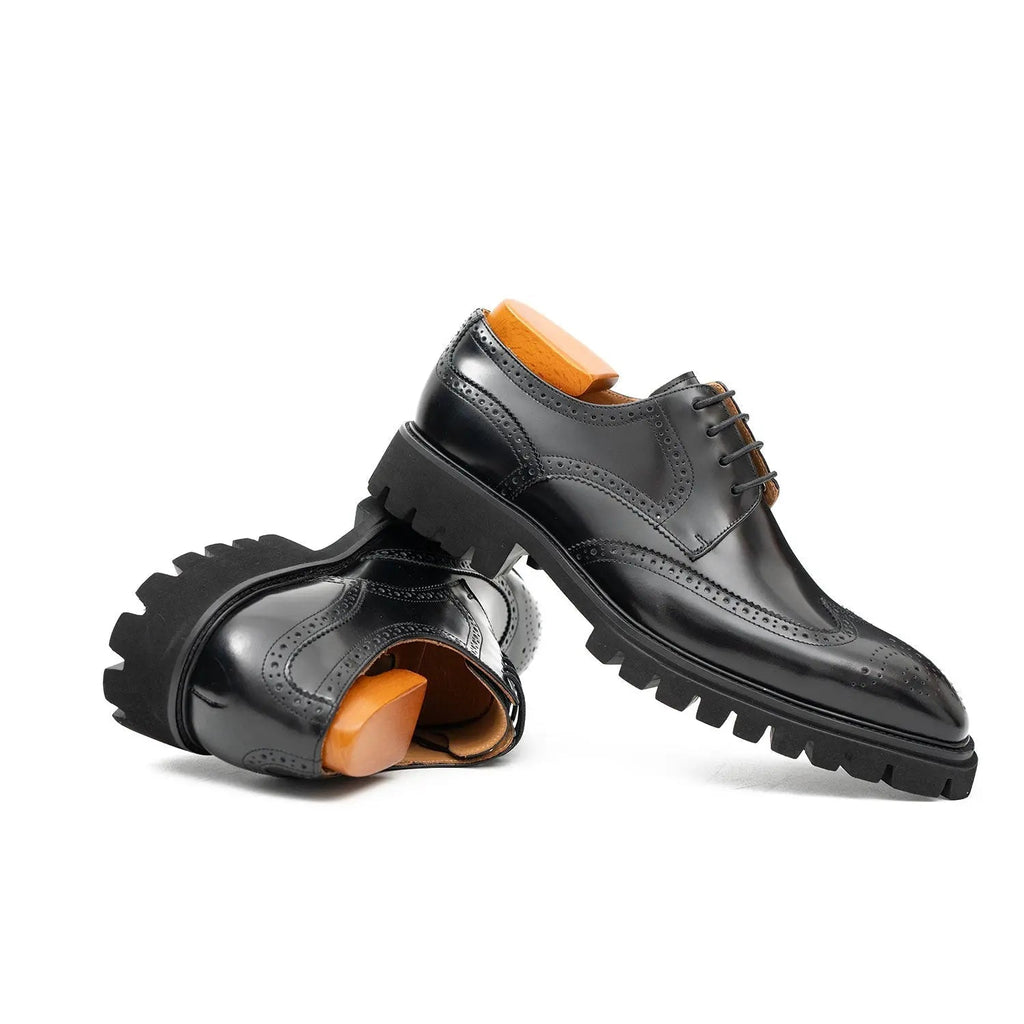 Black Wingtip Derby Shoes with Lug Sole