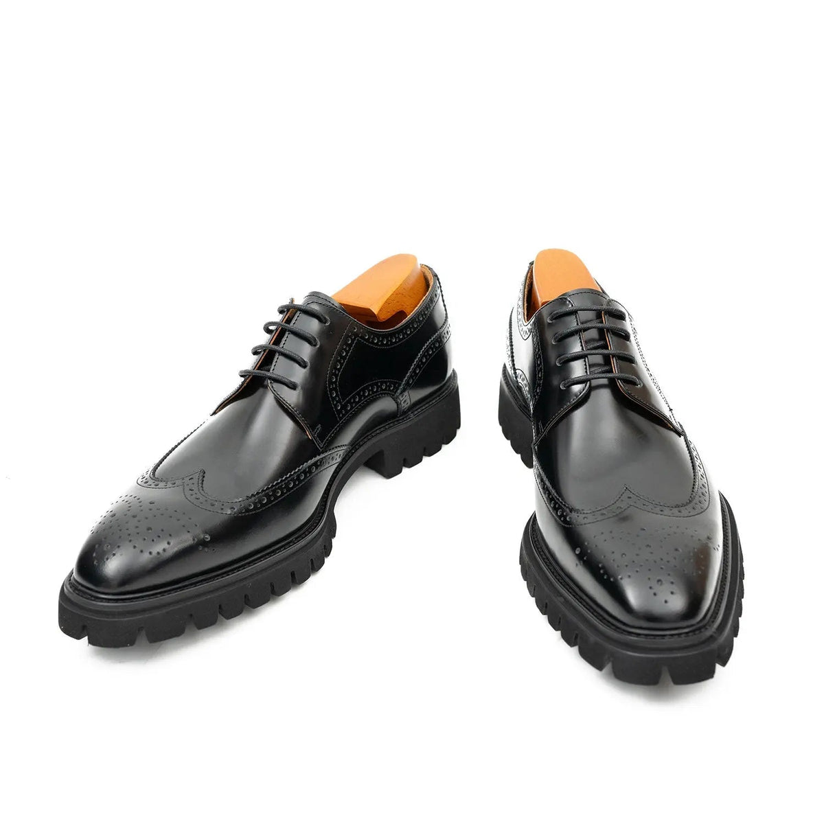 Black Wingtip Derby Shoes with Lug Sole