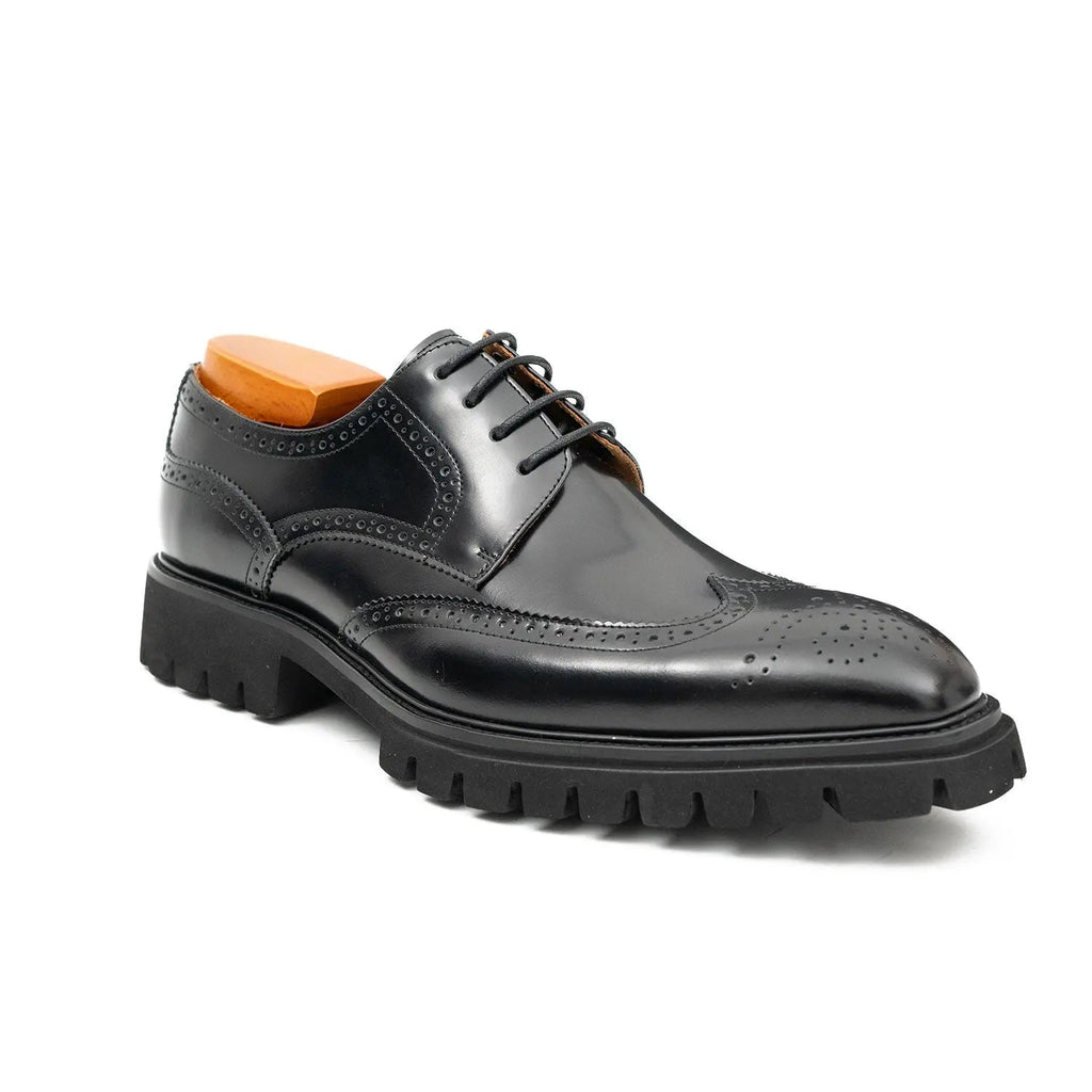 Black Wingtip Derby Shoes with Lug Sole