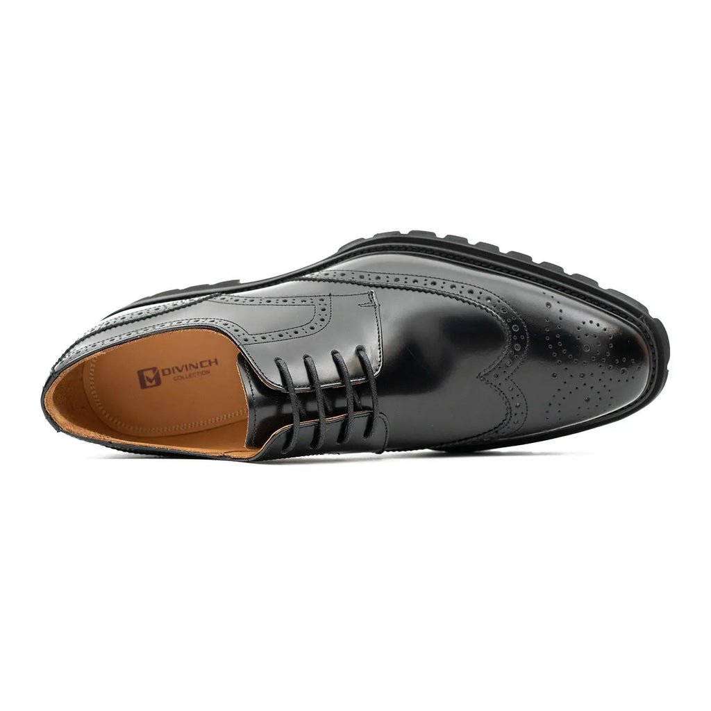 Black Wingtip Derby Shoes with Lug Sole