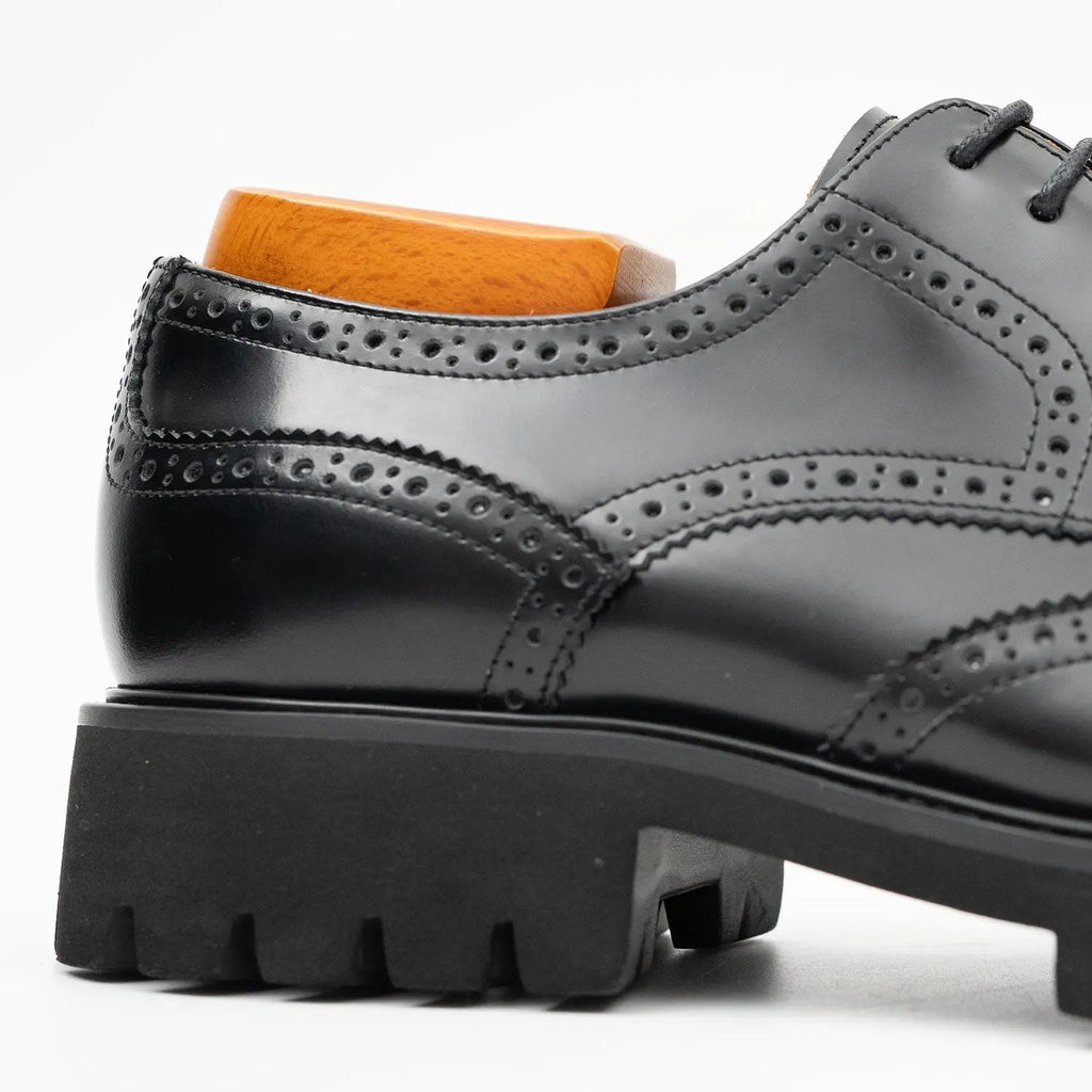 Black Wingtip Derby Shoes with Lug Sole