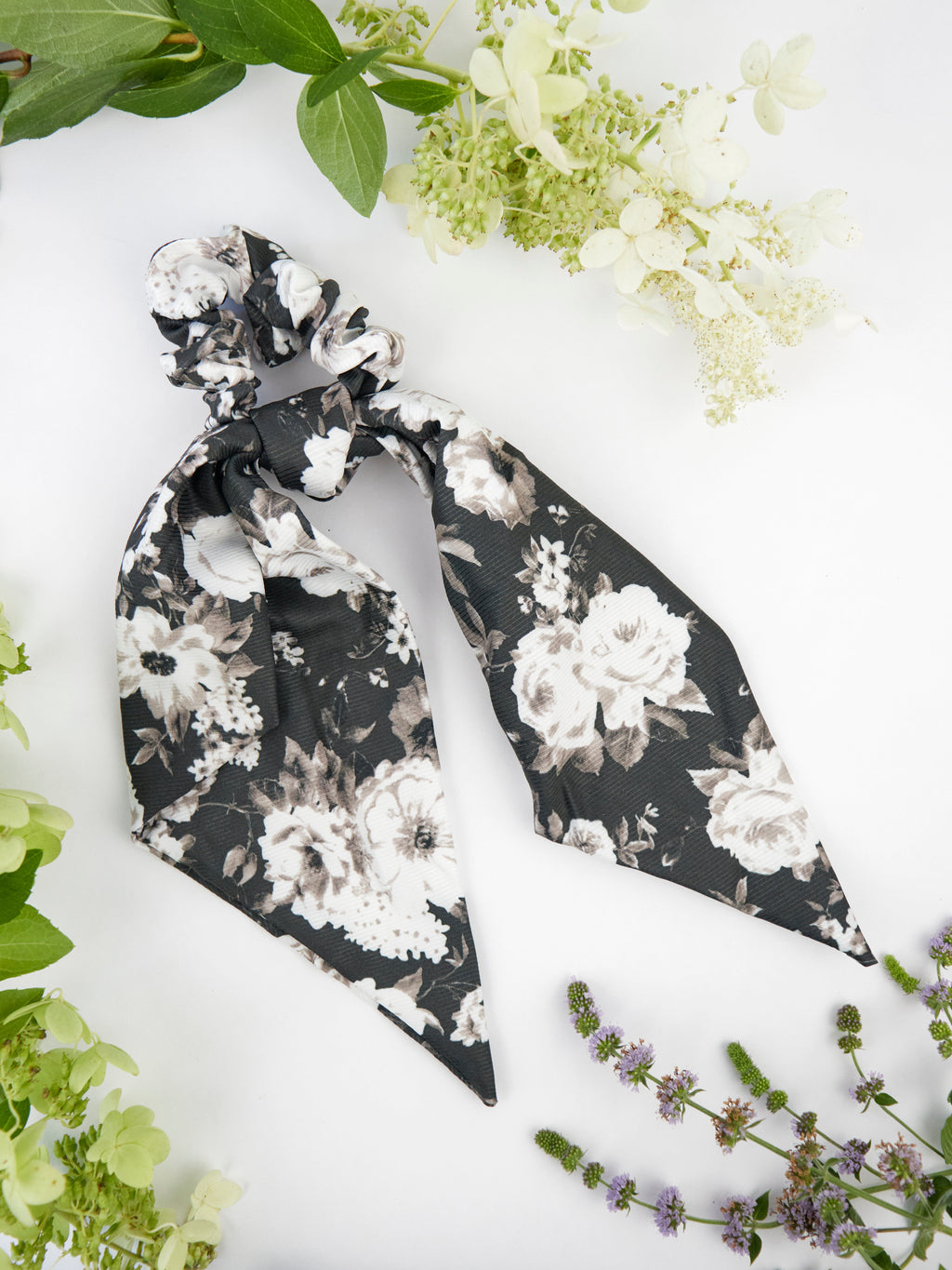 Black Floral Scarf Scrunchie