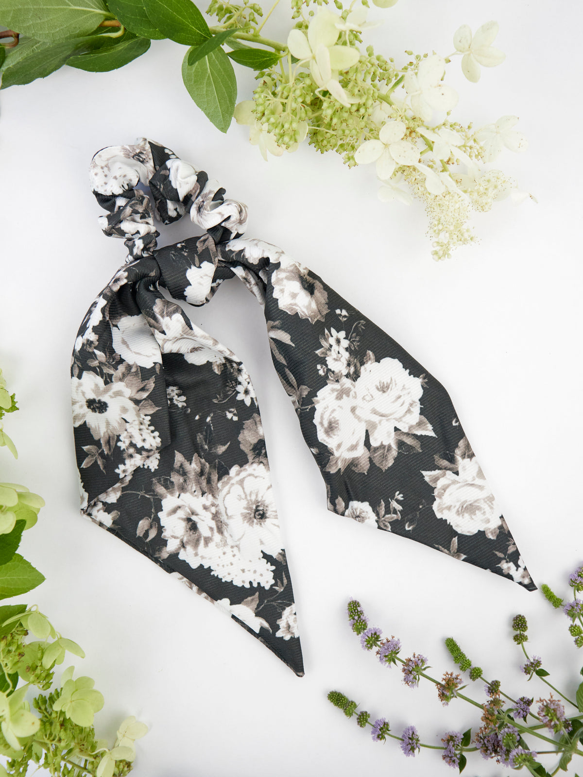 Black Floral Scarf Scrunchie
