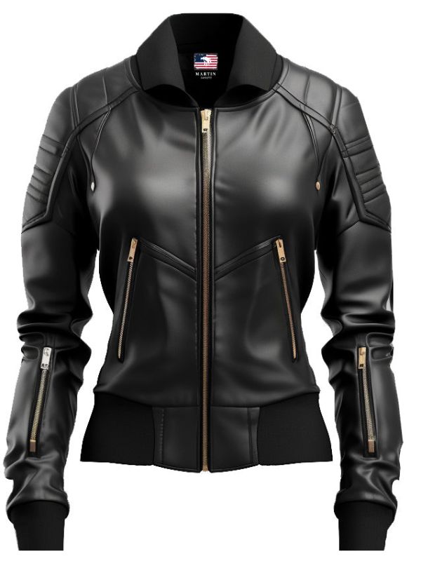 Black Leather Jacket Bomber Style