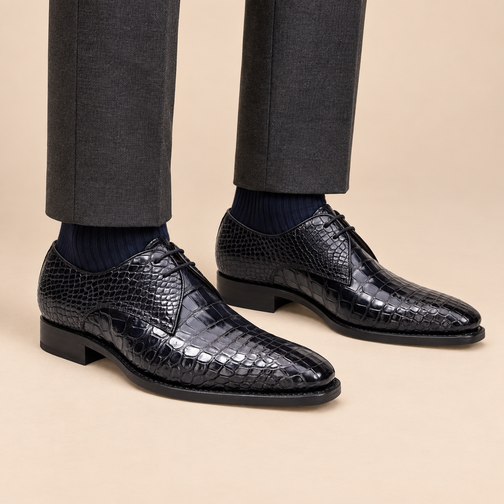 Blue Crocodile Leather Derby Shoes