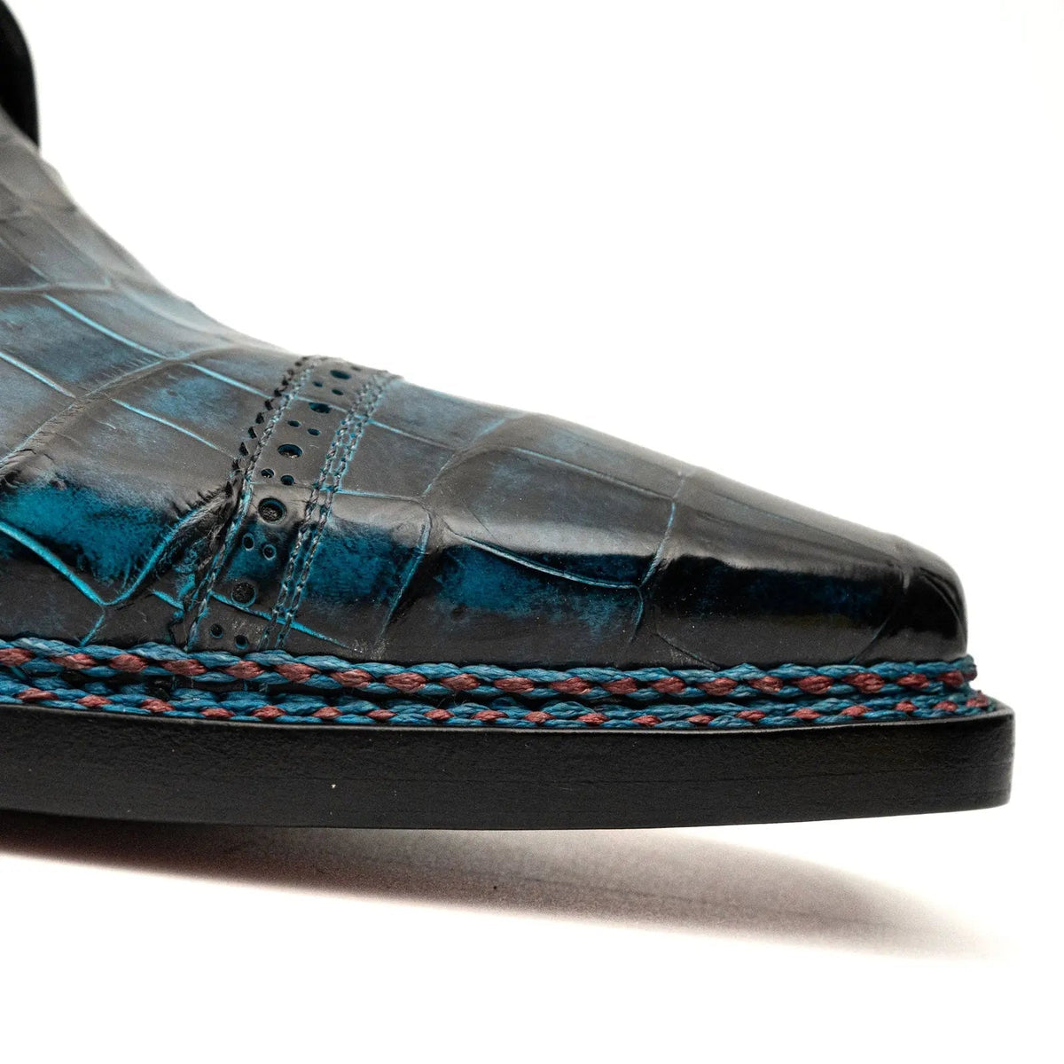 Blue Cap-Toe Crocodile Leather Derby Shoes