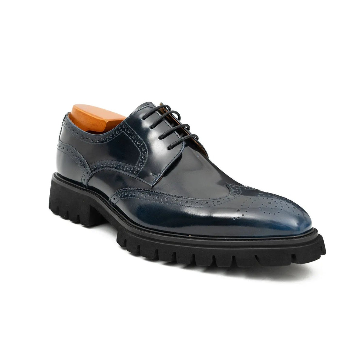 Blue Wingtip Calf Leather Derby Shoes