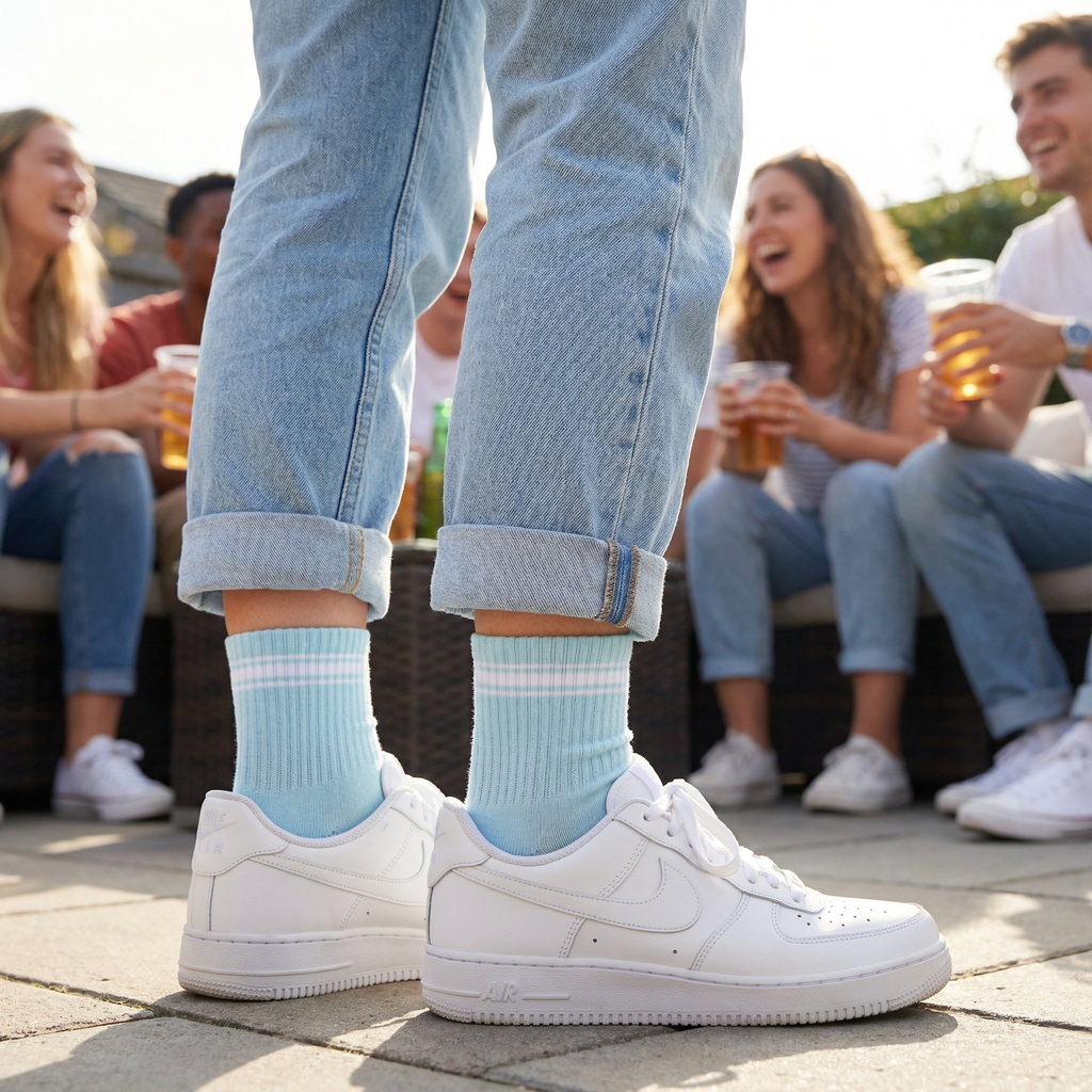 Blue/White Quarter Crew Women's Socks