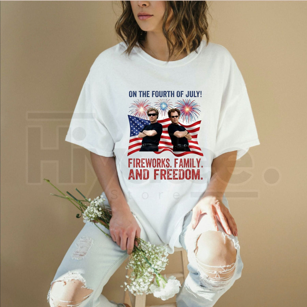 "Boats, Hoes, and Freedom" – Funny 4th of July Oversized Graphic Top