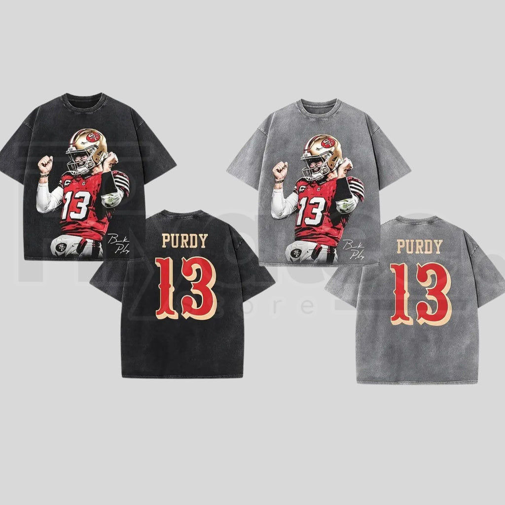 Brock Purdy #13 Bay Area Football Fan Art Graphic Tee – Vintage Washed Heavyweight Cotton Game-Day Shirt