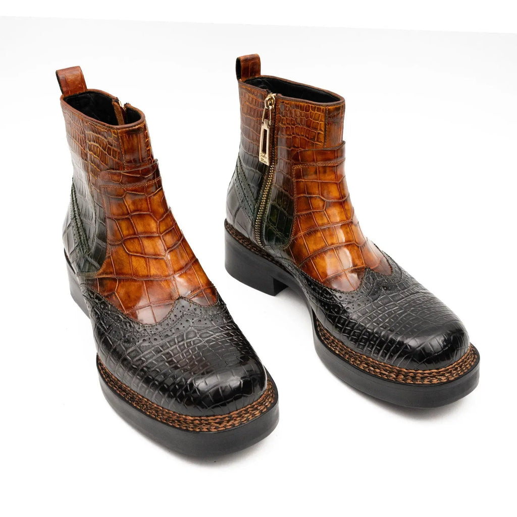 Two-Tone Textured Side-Zip Ankle Boot