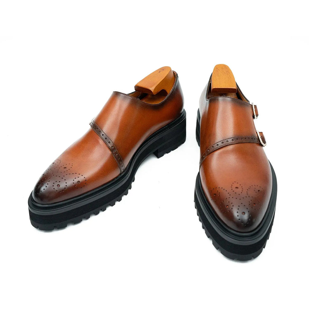 Cognac Brown Double Monk Shoe with Dark Toe