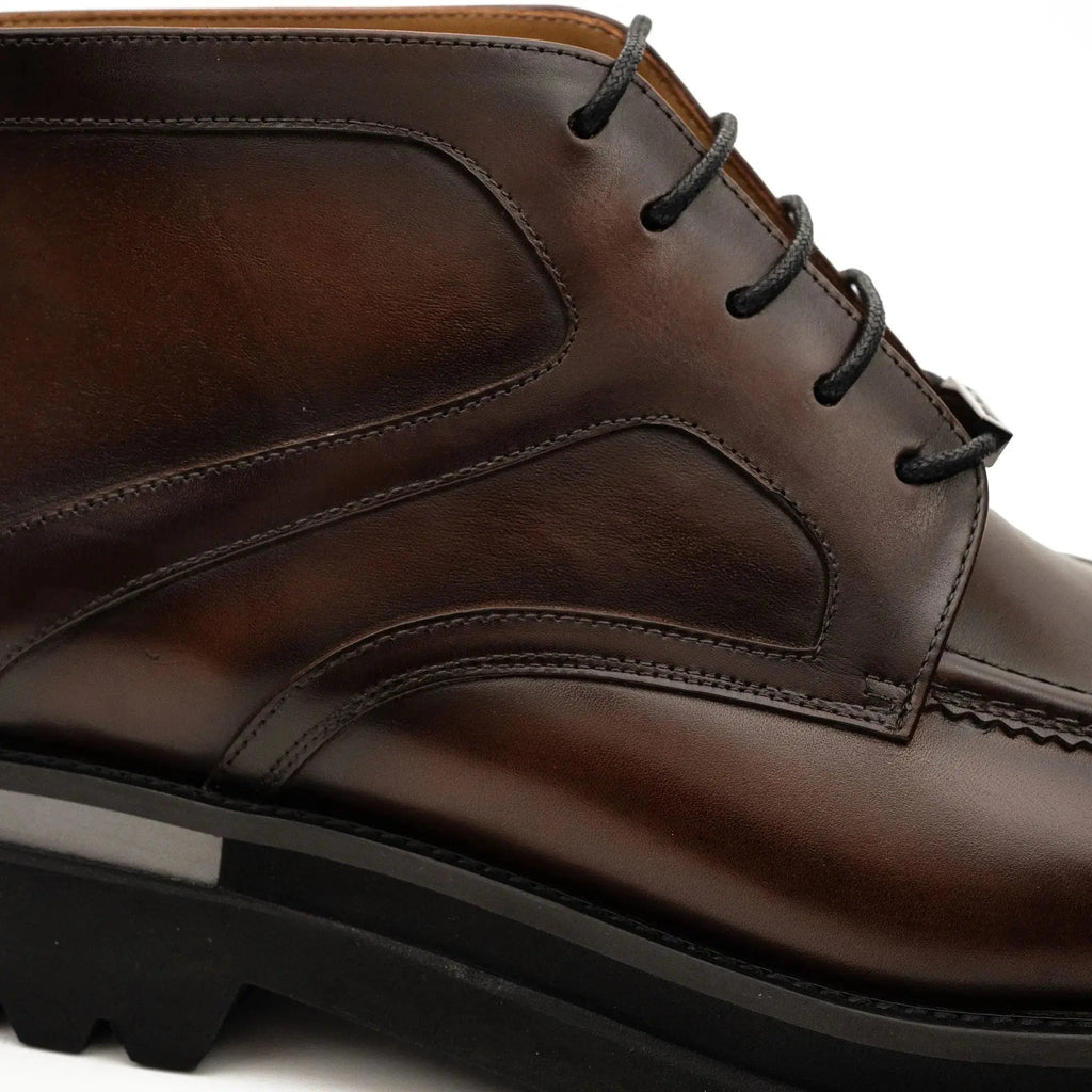 Brown Apron-Toe Calf Leather Ankle Boots