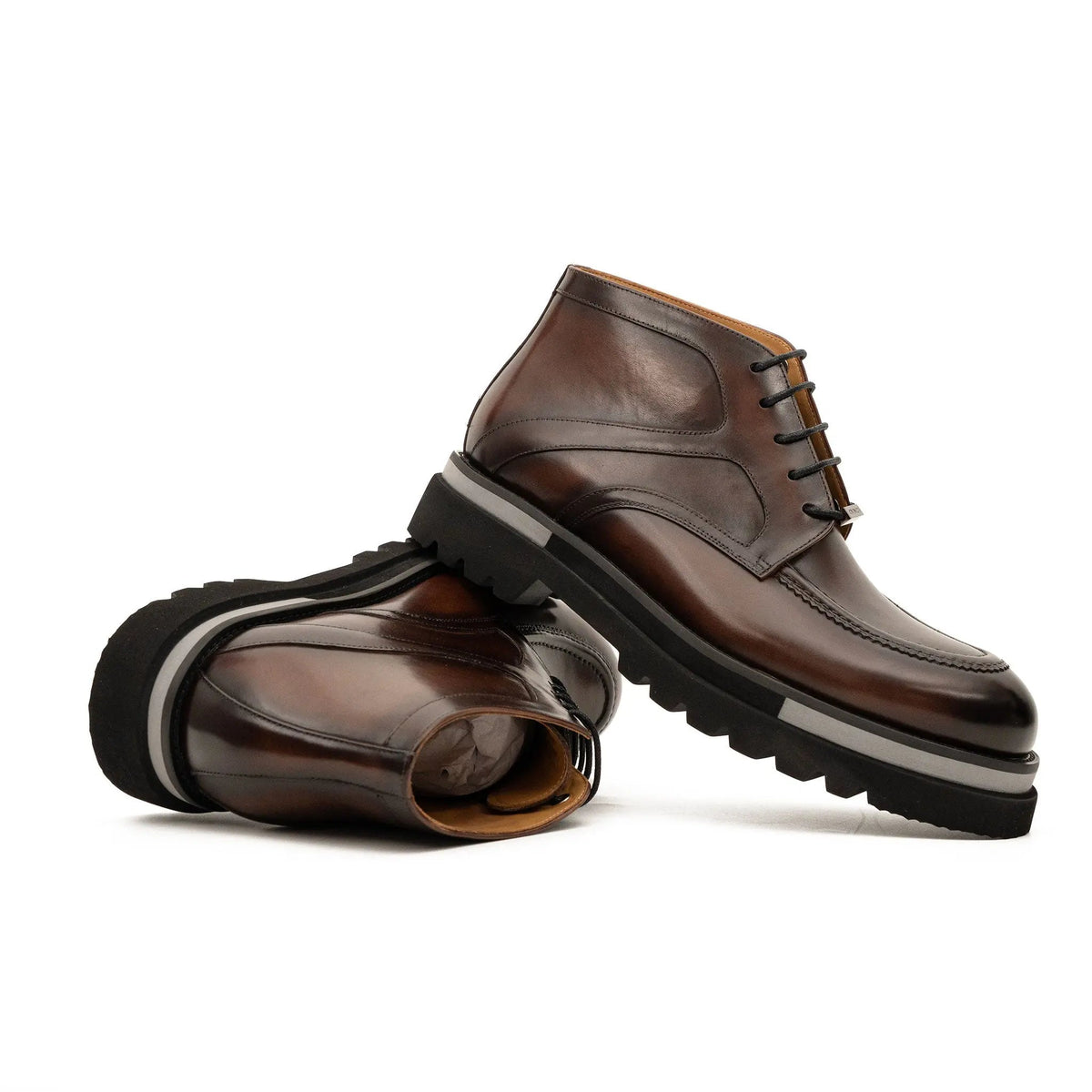 Brown Apron-Toe Calf Leather Ankle Boots
