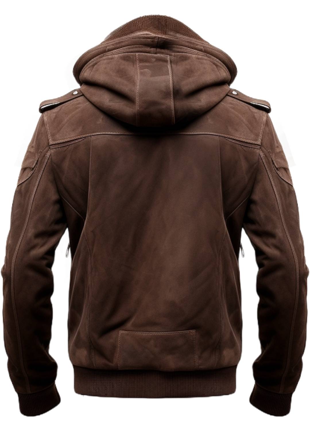 Men's Brown Hooded Slim Fit Suede Bomber Jacket