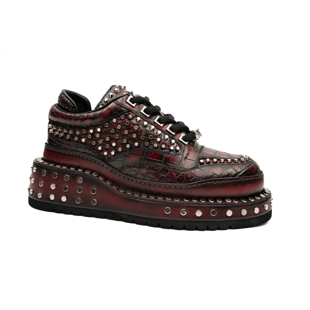 Red Studded Crocodile Leather Sneakers