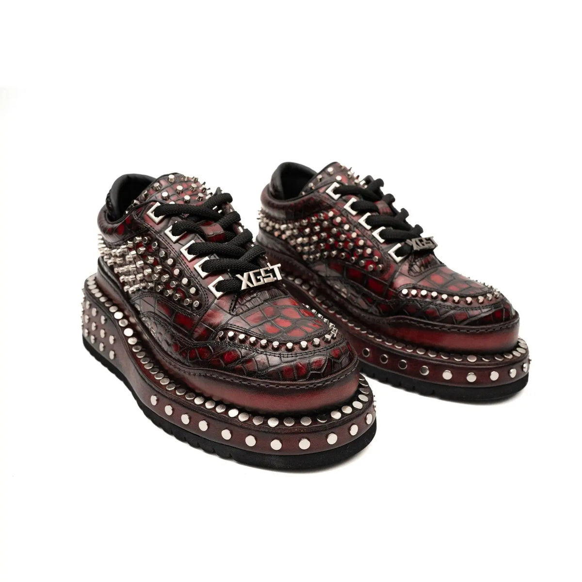 Red Studded Crocodile Leather Sneakers