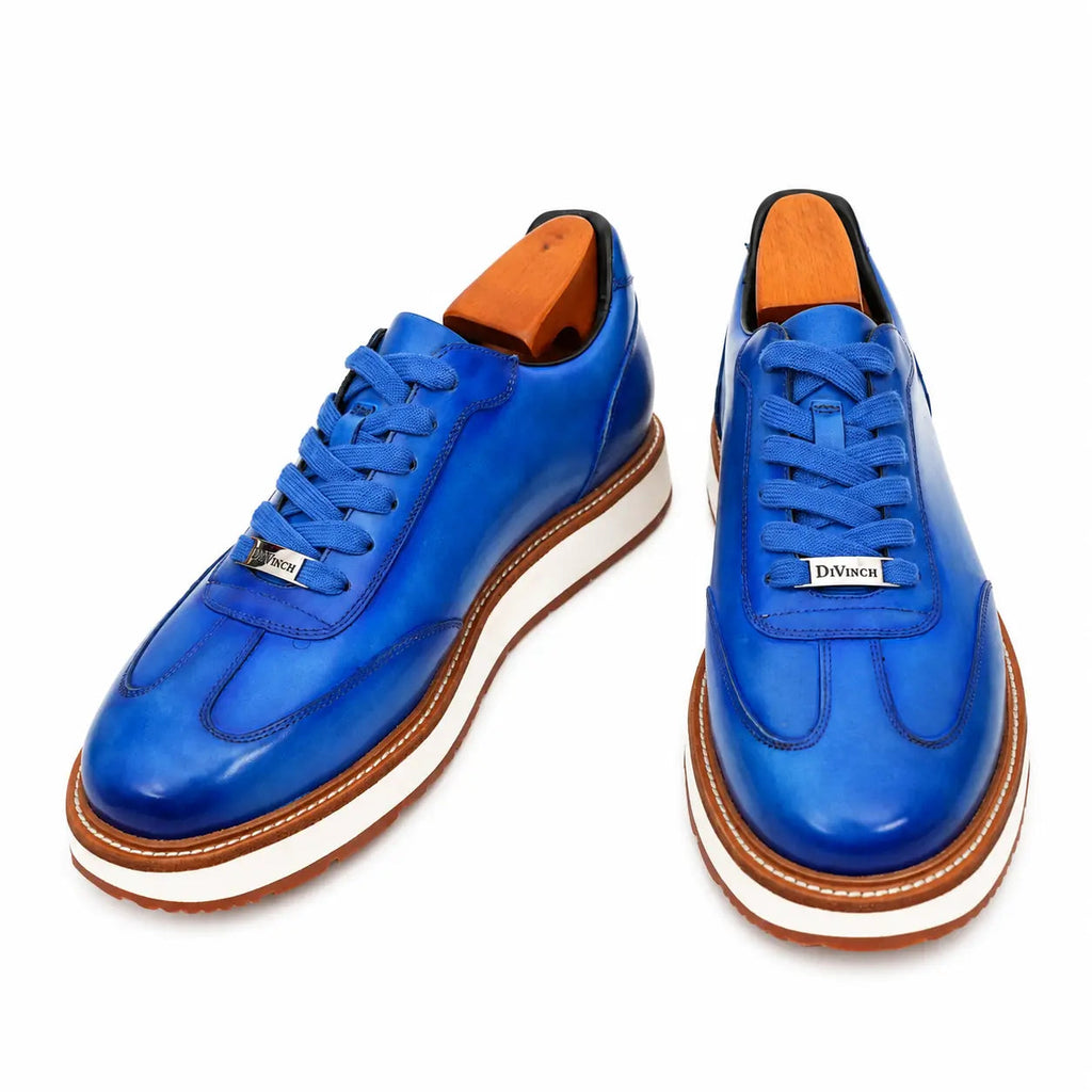 Cobalt Blue Leather Platform Lace-Up Shoes