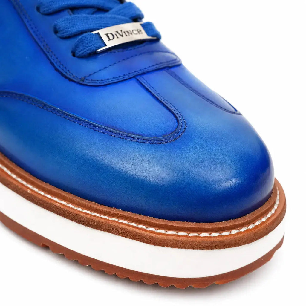 Cobalt Blue Leather Platform Lace-Up Shoes