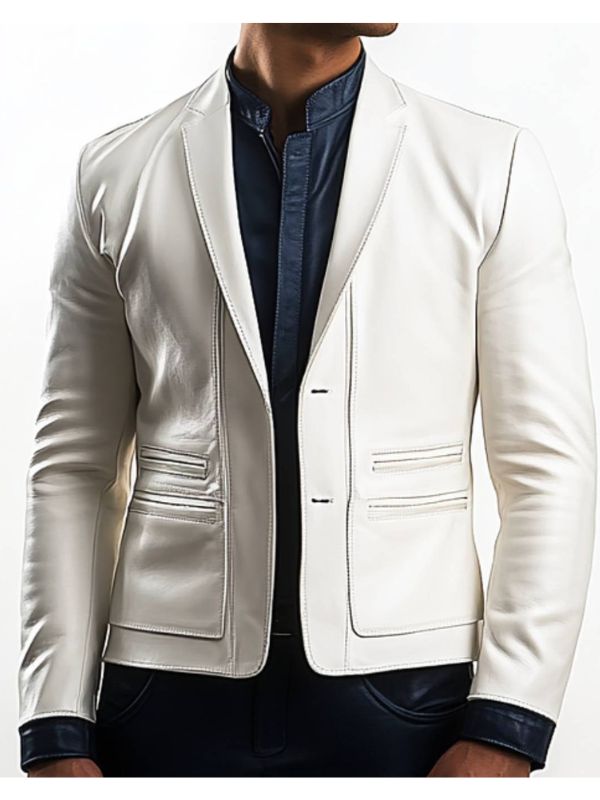 Caleb Men's White Leather Blazer