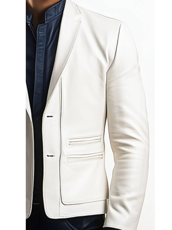 Caleb Men's White Leather Blazer