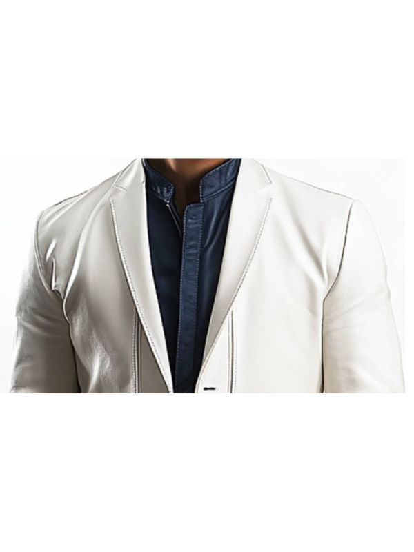 Caleb Men's White Leather Blazer