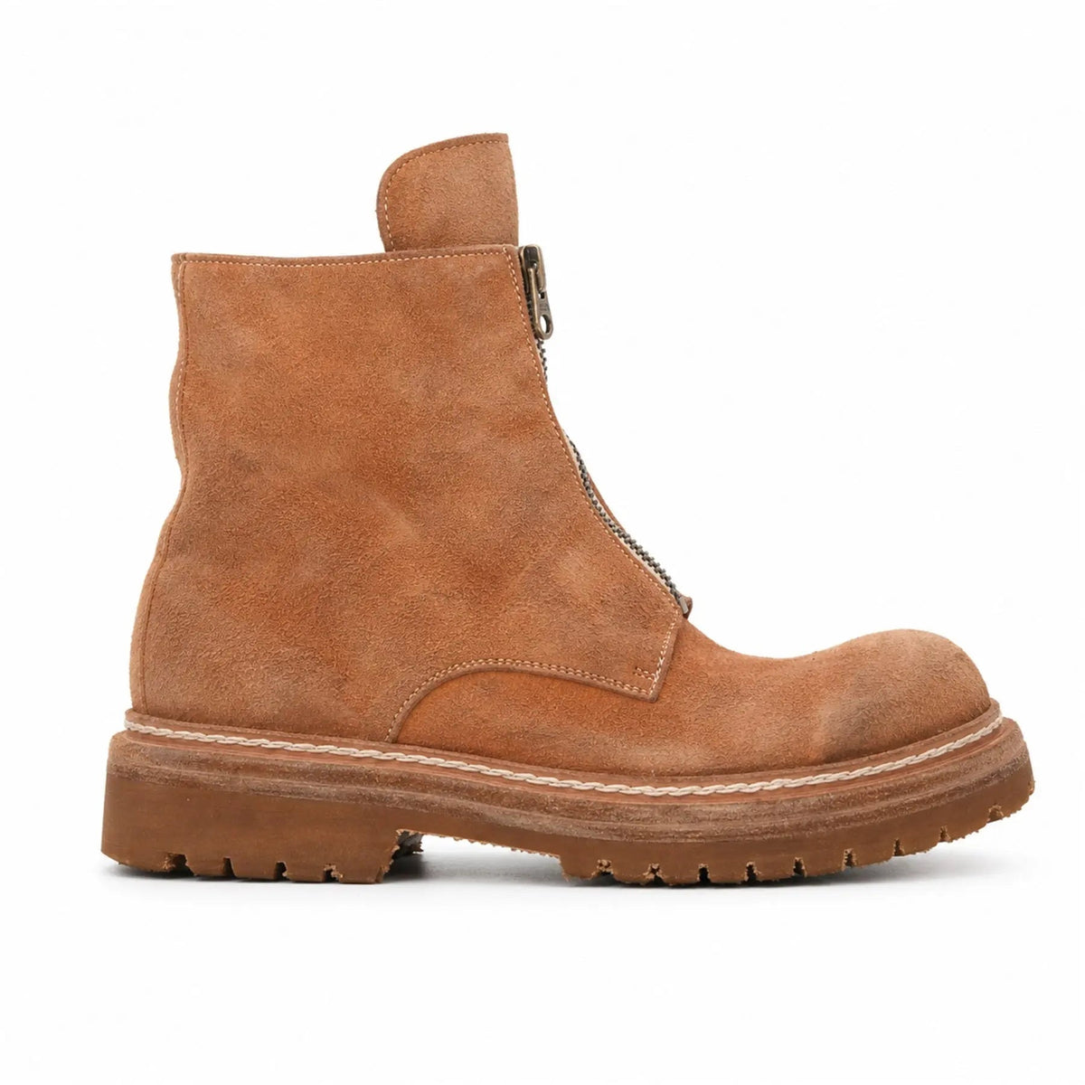 Tan Plain-Toe Washed Horsehide Ankle Boots