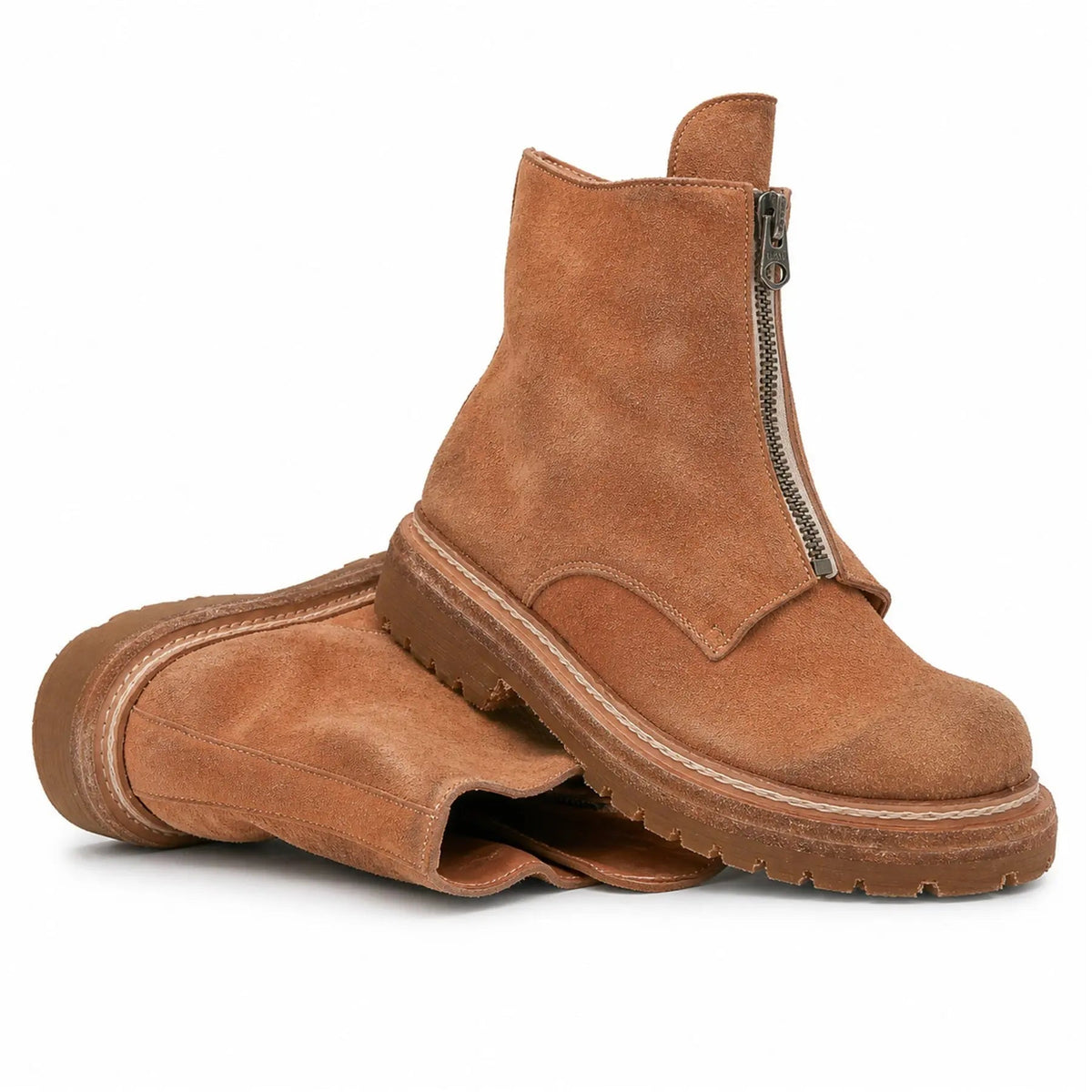 Tan Plain-Toe Washed Horsehide Ankle Boots