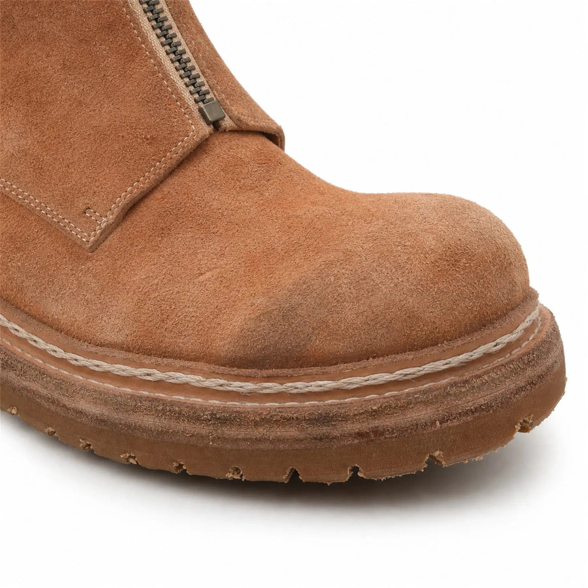 Tan Plain-Toe Washed Horsehide Ankle Boots