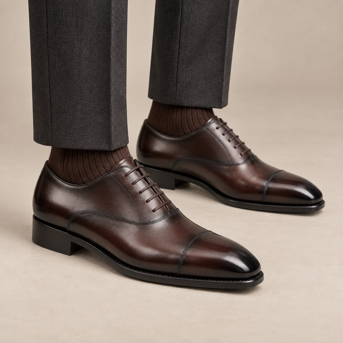 Cap-Toe Oxford Shoe with Tapered Squared Toe