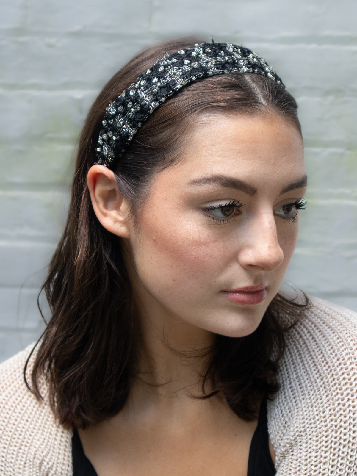 Celine Beaded Black Headband