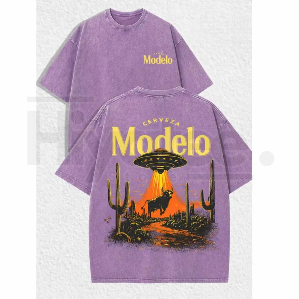 Cerveza Modelo "Desert Abduction" Vintage T-Shirt – Retro UFO & Bull Graphic Tee